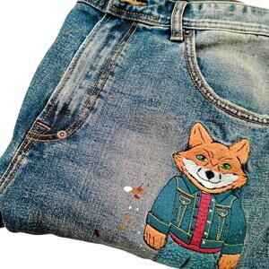 AKOO Parks Splatter Fox Embroidery Men's Straight Leg Jeans Sz 36 Mezze
